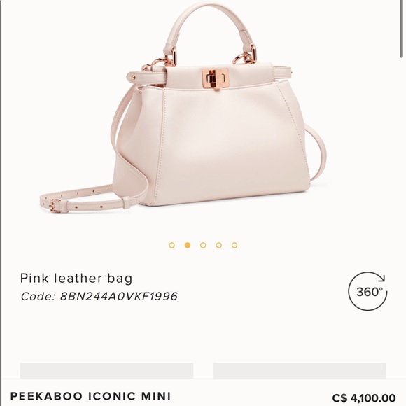 FENDI PEEKABOO ICONIC MINI Pink Leather Bag - Picture 7 of 8